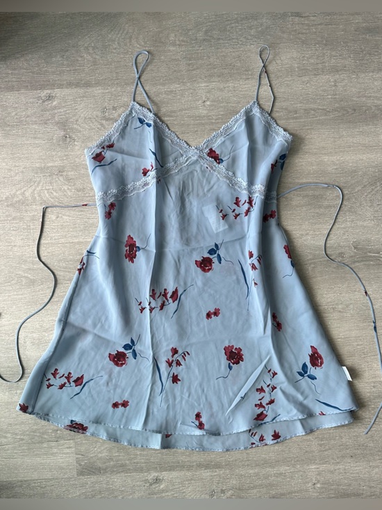 La SENZA Other - Y2K La Senza Light Blue Floral Lace Trim Slip Dress with tie back